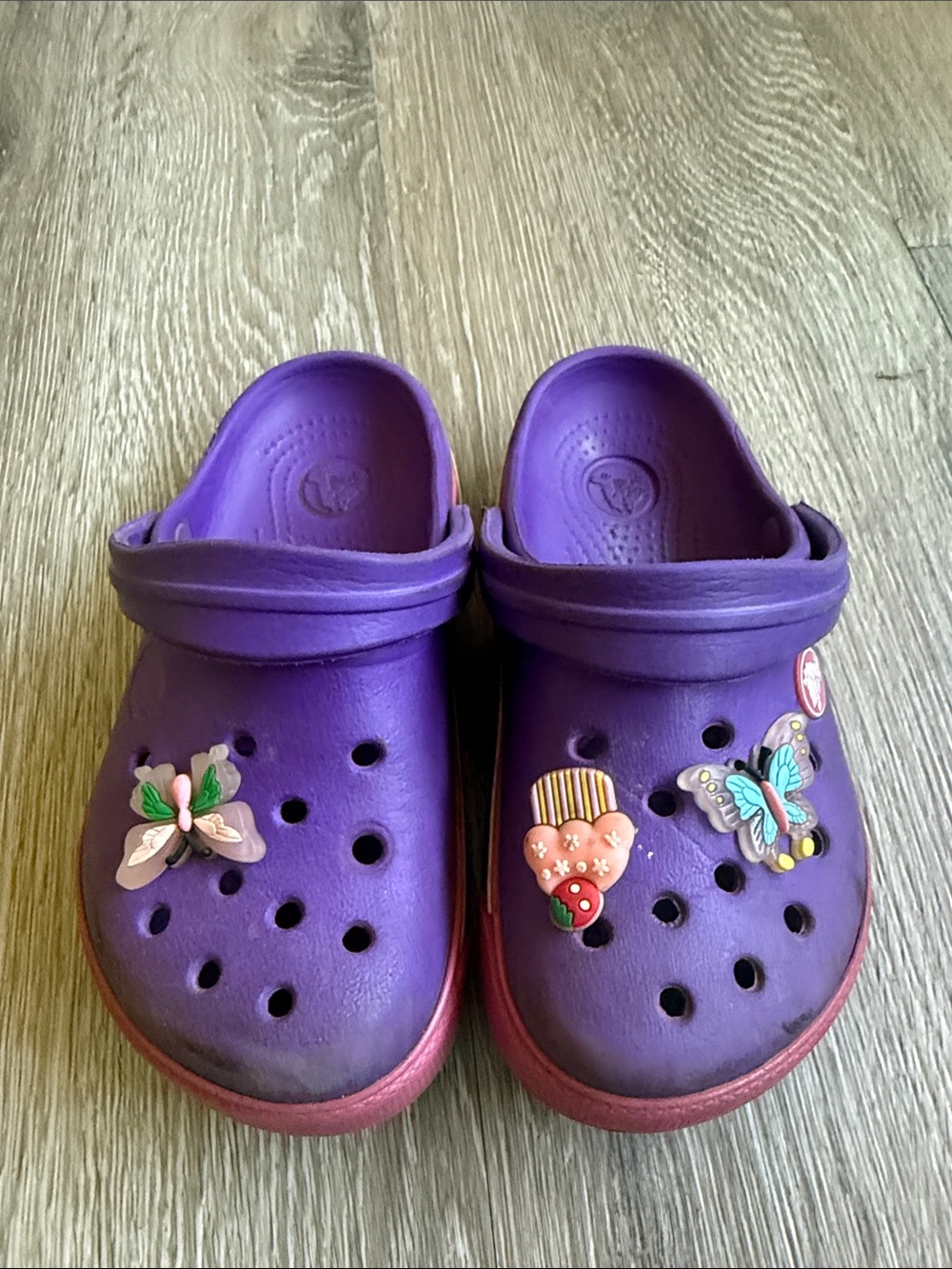 CROCS Purple Kids Clogs with Butterfly and Charm Accents